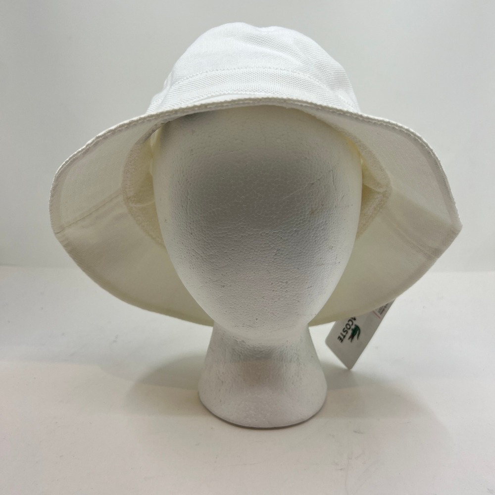 Lacoste Bucket Hat Women M/L White Pique‎ Cotton Embroidered Logo Vintage NWT